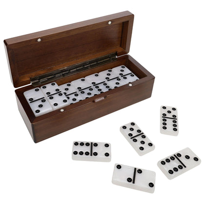 WE Games Double 6 Marbleized Dominoes in Magnetic Wooden Travel Box, Dominoes Set for Adults, White Color Double Six Domino with Marble Pattern