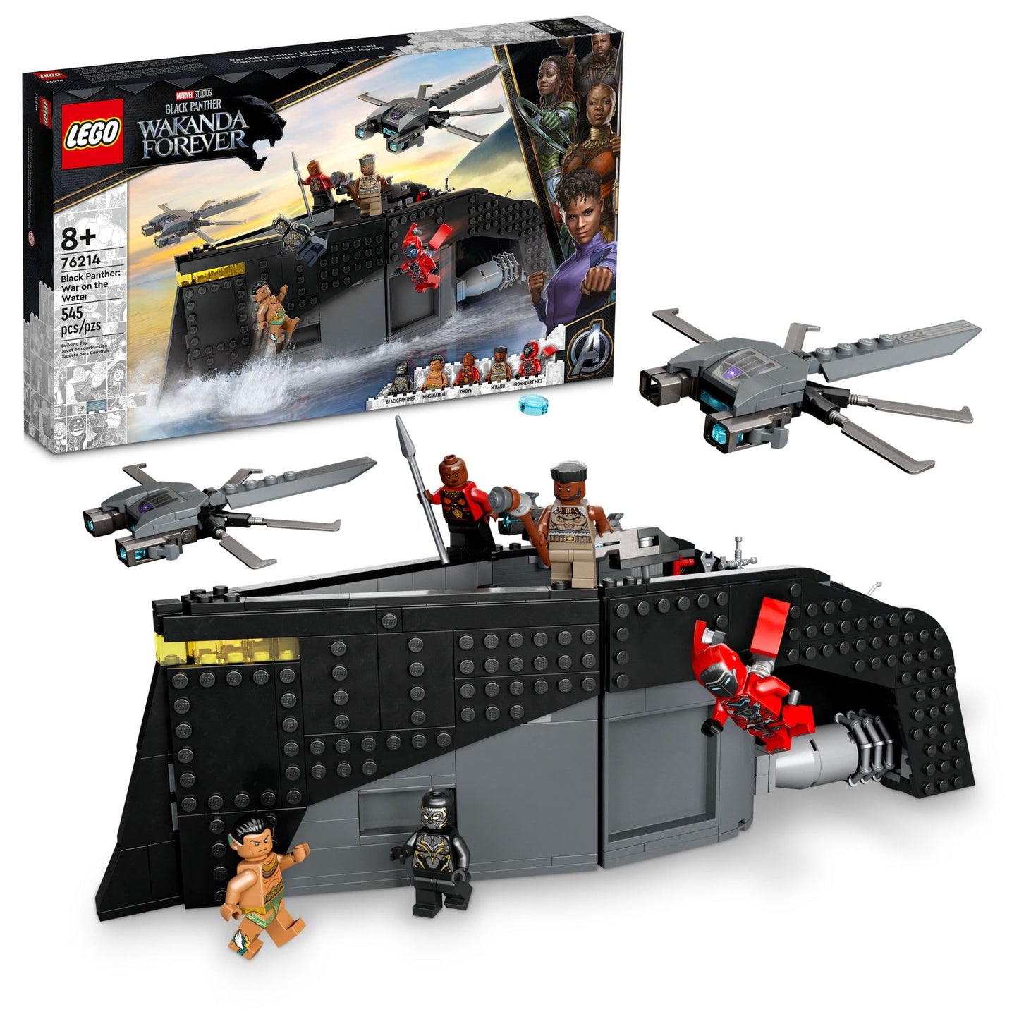 LEGO Marvel Black Panther: War on The Water, 76214 Wakanda Forever Buildable Boat Toy for Kids with 2 Drones, Avengers, Super Hero Underwater
