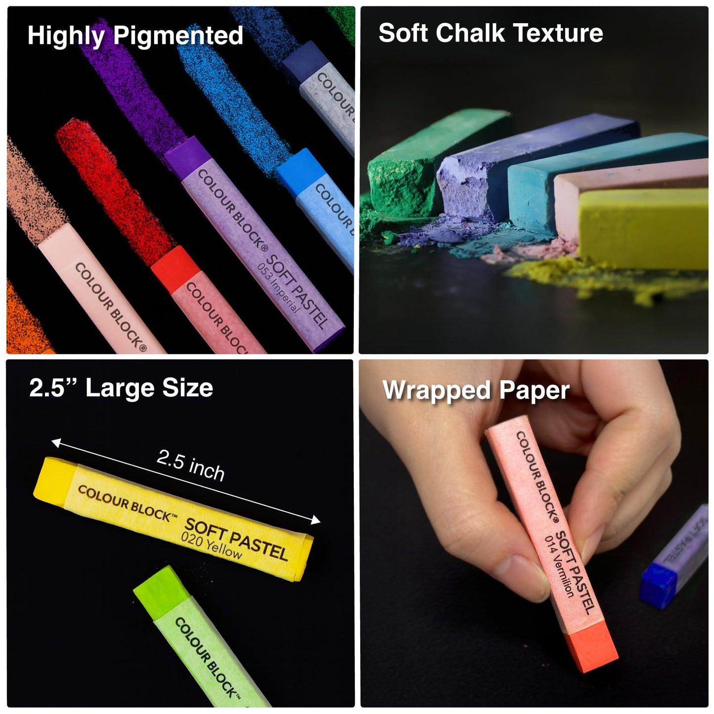 COLOUR BLOCK Soft Pastels for Artists - 80 Colors Square Chalk Soft Pastels Art Set in CARBON Box - Vibrant Pigments Art Kit for Painting, Drawing