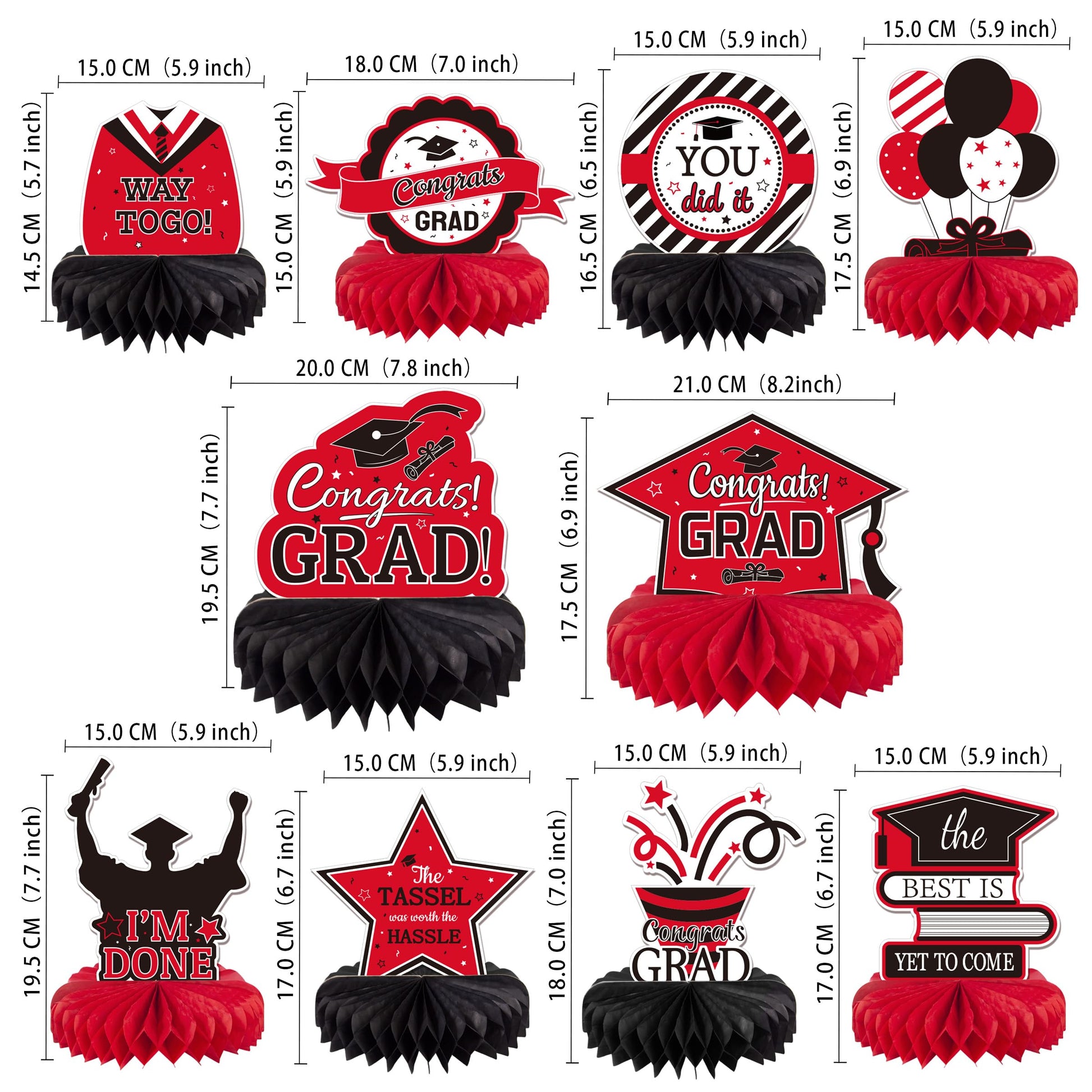 10PCS Graduation Decorations Class of 2026 Centerpieces, Congrats Grad Honeycomb Table Toppers for Graduation Party Favors, 2026 Graduation Party