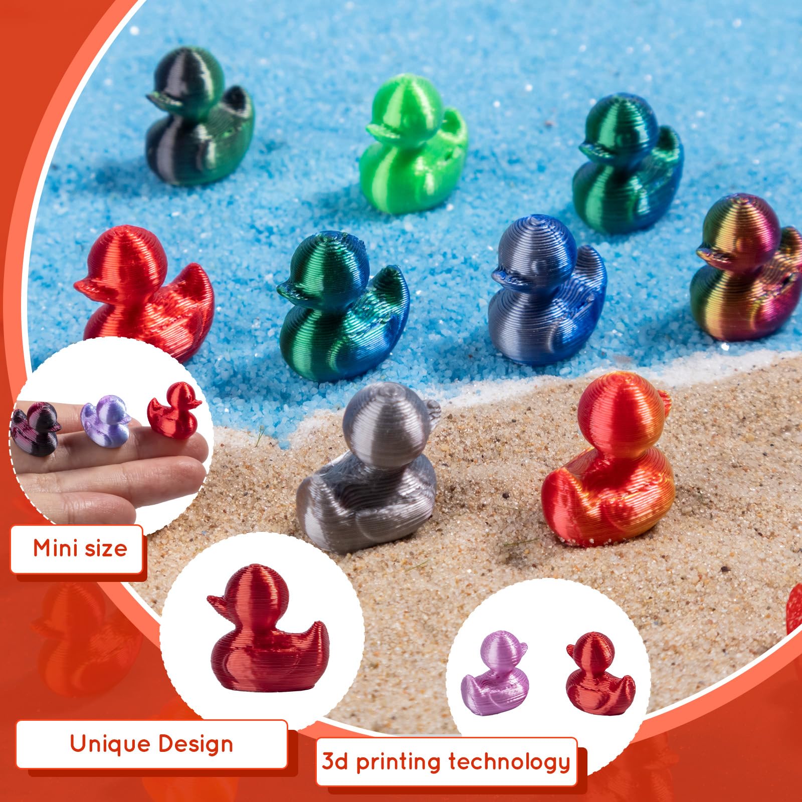 jrootouh 3D Printed 100pcs Mini Ducks Figurines - Anime ToysThemed Plastic Bulk Tiny Ducking Ornaments,Shiny Gradient Color for Potted Miniature