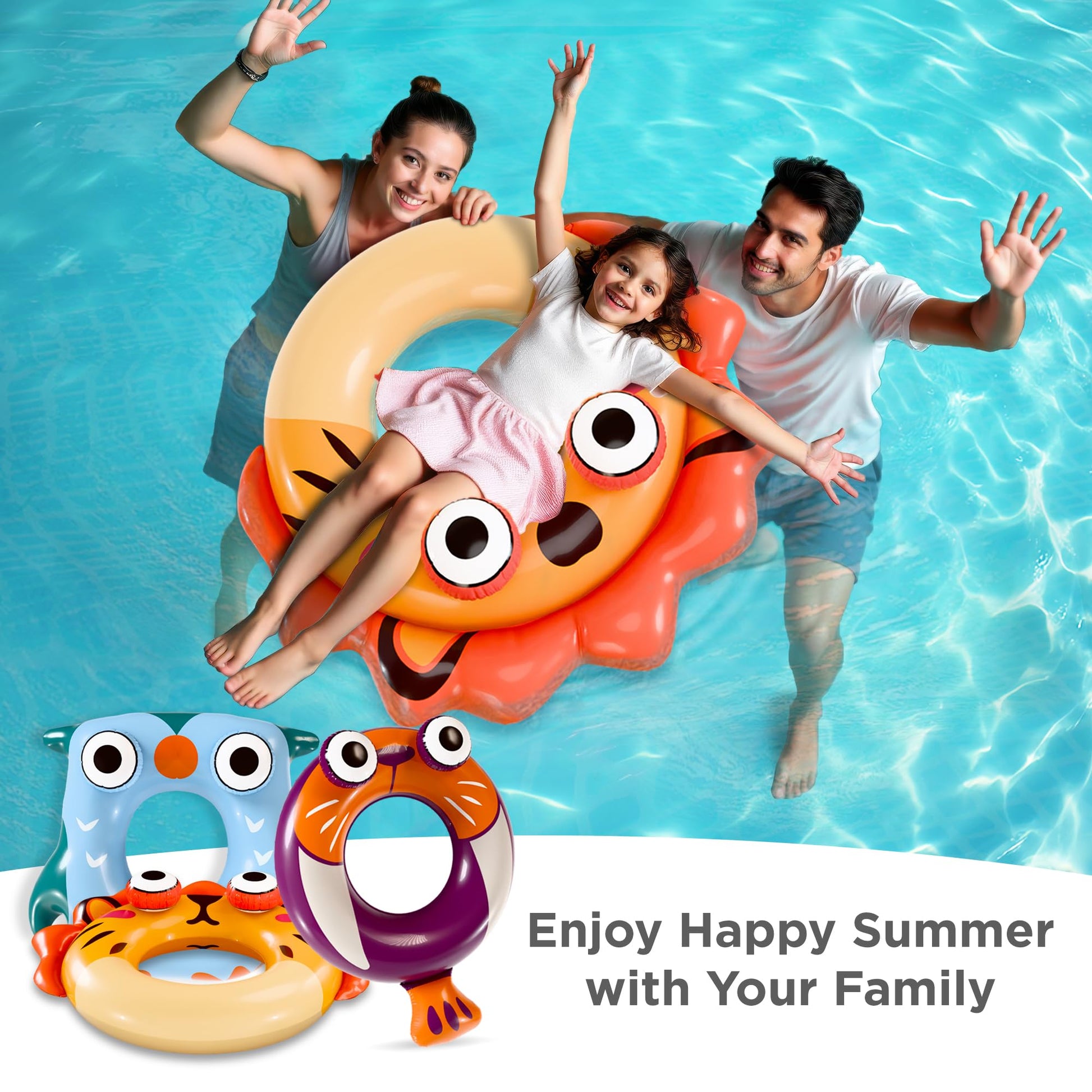 Pool Wave Kids Swim Rings Pool Floats, Toddler Inflatable Animal Swimming Tube Floaties, Summer Outdoor Water Floating Toy, Family Party Gift 3 4 5 6