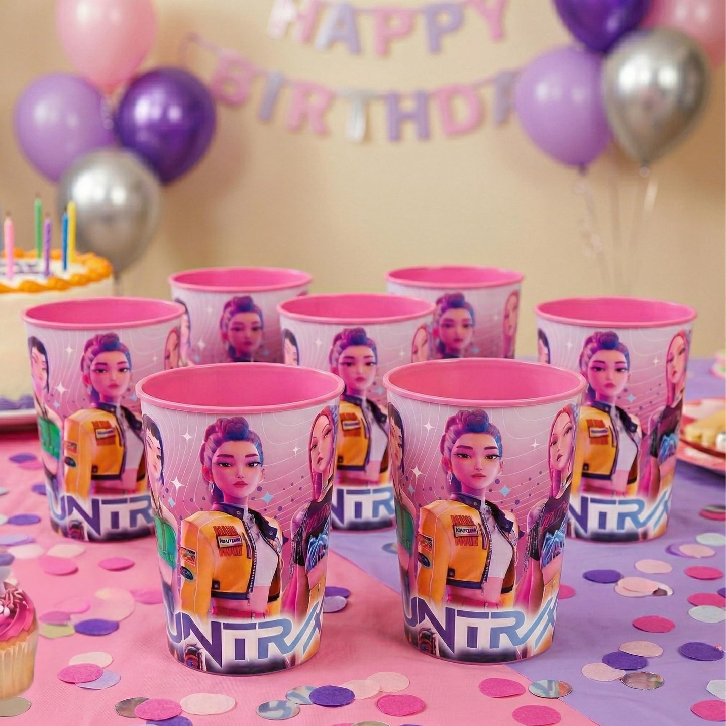 Unique KPop Demon Hunters Cups - 12 Plastic Reusable Party Favor Cups 16 oz - KPop Demon Hunters Birthday Decorations and Party Supplies - for Water