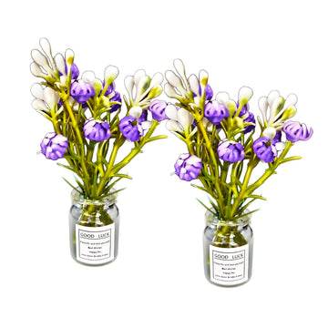 2 Pieces Realistic Miniature Flower Vases with Dark Purple Jasmine - Handmade 1:6/1:8 Scale Dollhouse Accessories, Fairy Garden Ornaments, DIY Craft