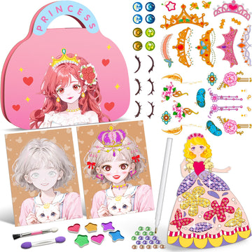 ZHOC Art Craft Activity for Kids, Paper Craft Kits - Paper Makeup DIY Girls Toy Kit with Diamond Painting & Princess Dress Up Set, Travel Toys Ideal