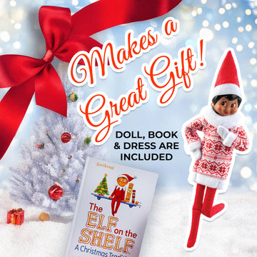 The Elf on the Shelf Christmas Tradition Set with Scout Elf, Red Holiday Mascot, Storybook, Brown Eyes, Claus Couture Snowflake Sweetie Dress