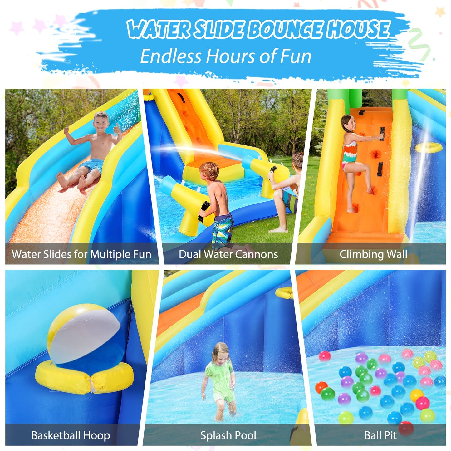 WHUBEFY Inflatable Water Slide,9 in 1 Kids Water Slides with Blower,Water Bounce House Water Park for Kids Backyard,Waterslide Splash Pool,Water