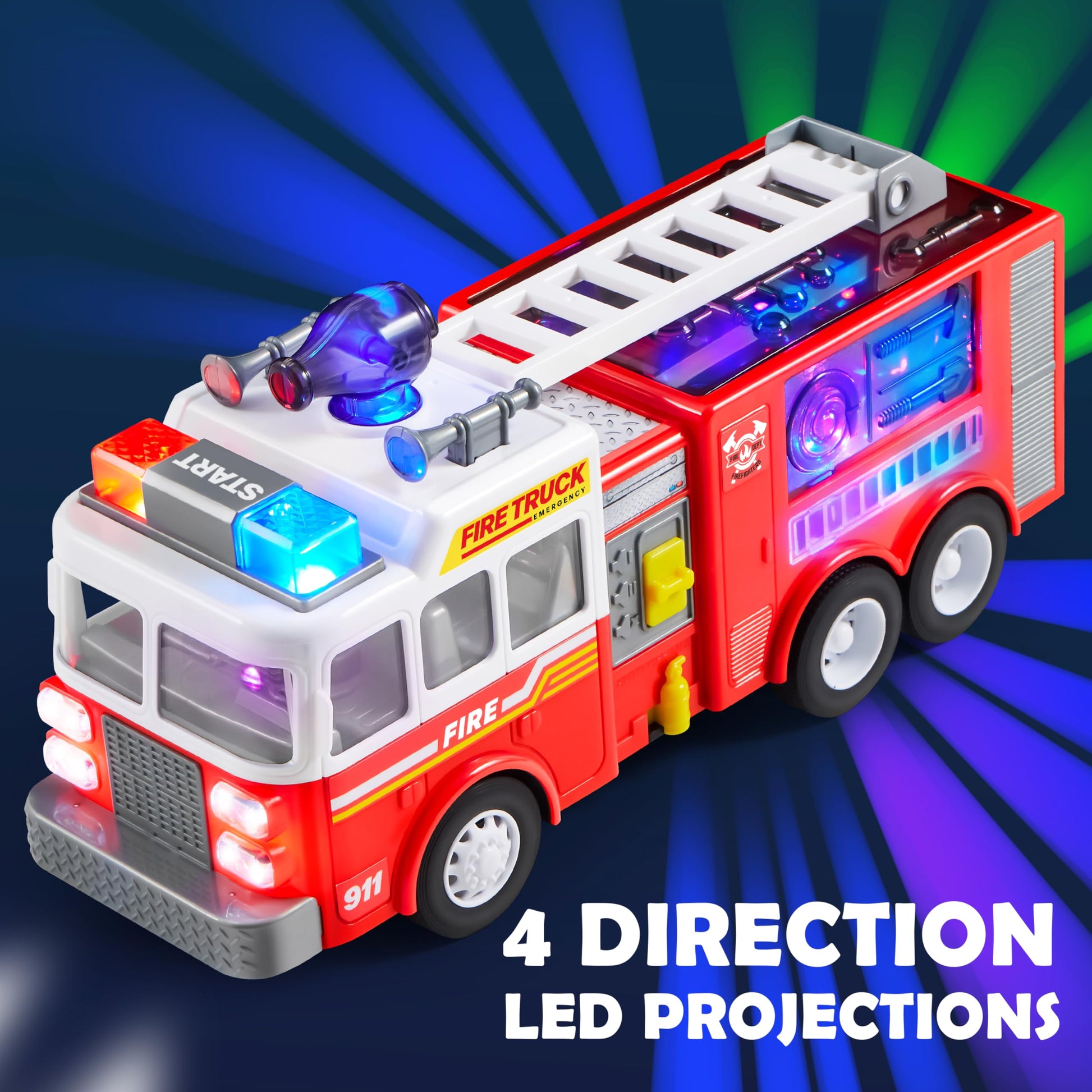 JOYIN LED Fire Truck Toy for Toddlers - LED Projections & Sirens, Bump and Go Fire Engine Trucks with Mode Switch & Volume Control, Kids Firetruck