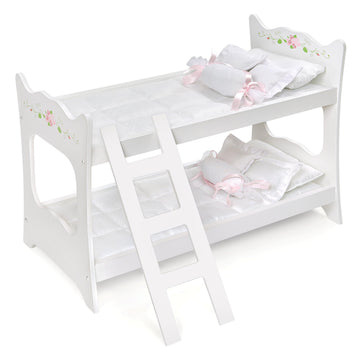 Badger Basket Doll Bunk Bed with Ladder and Bedding - Stylish White & Rose Design for 18 to 20-Inch Dolls with Pillows and Blankets