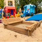 BTExpert Kids Large Wooden Sandbox 47x47 Outdoor Play Sandpit for Backyard Foldable Bench Seats Sand Protection Liner