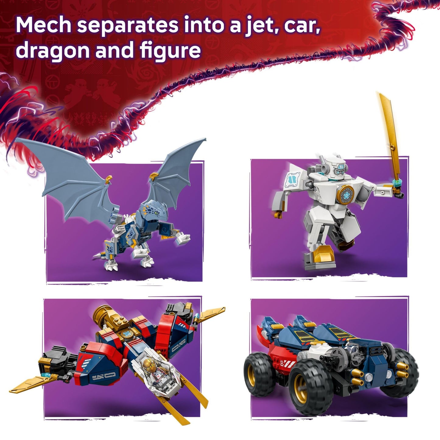 LEGO NINJAGO Zane's Ultra Combiner Mech Ninja Toy - Pretend Play 4-in-1 Building Toy Set for Kids, Boys and Girls, Ages 9+ - with 6 Minifigures - Gift