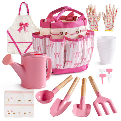 ROBUD Kids Gardening Set, Educational Outdoor STEM Gardening Toy Gift, Pink