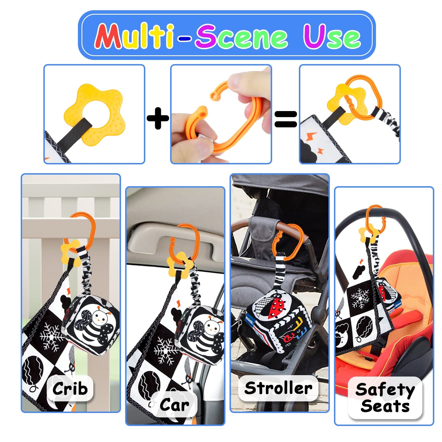 KUANGO 3 PCS Black and White High Contrast Baby Toys Newborn Toys 0-6 Months, Visual Stimulation Sensory Soft Book, Infant Tummy Time Toys 0-3-6