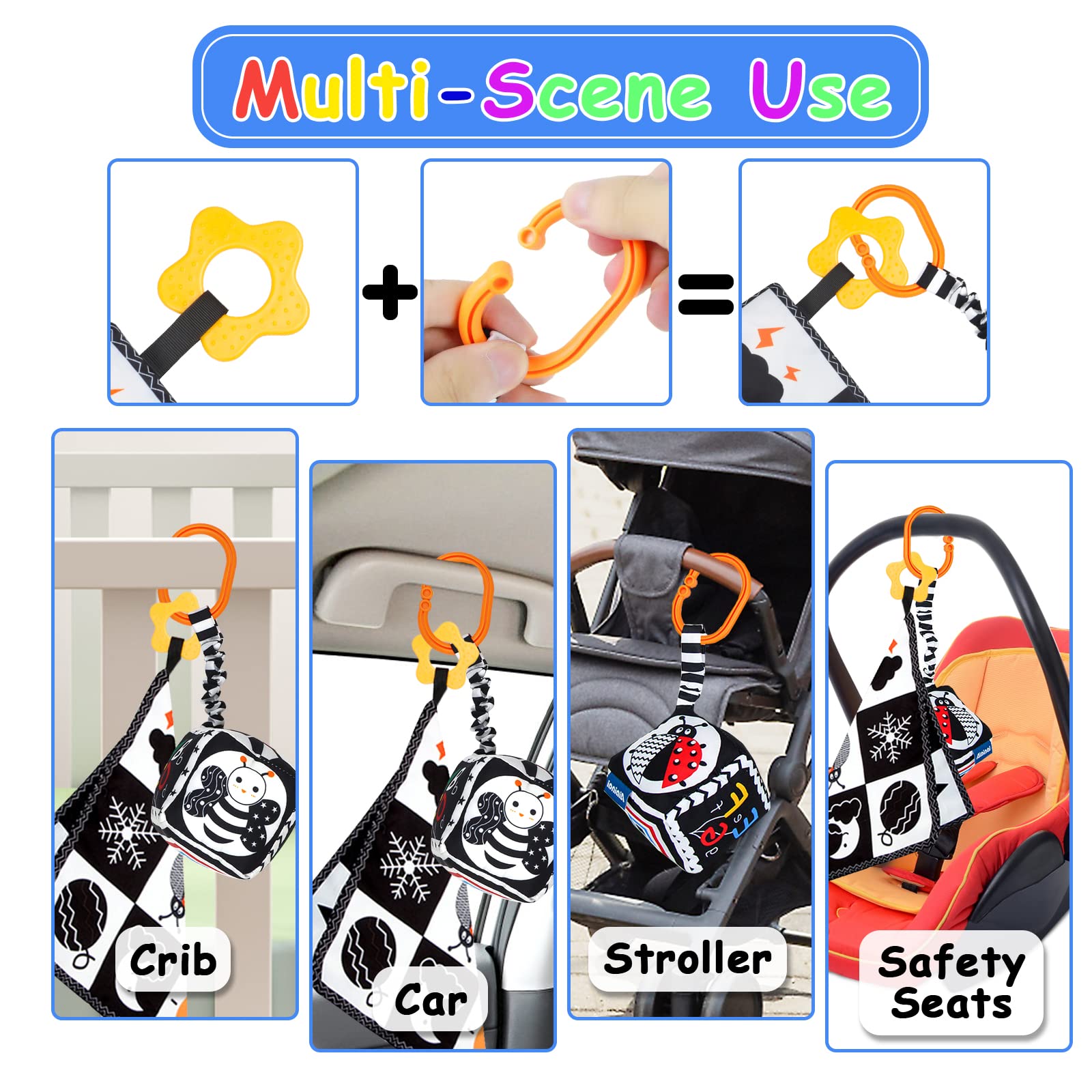 KUANGO 3 PCS Black and White High Contrast Baby Toys Newborn Toys 0-6 Months, Visual Stimulation Sensory Soft Book, Infant Tummy Time Toys 0-3-6