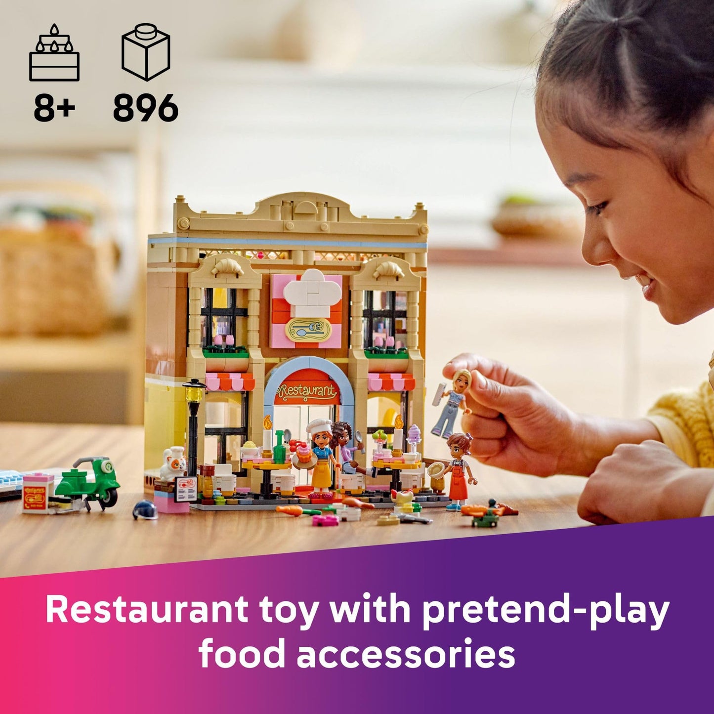 LEGO Friends Restaurant and Cooking School Toy Building Set - Restaurant Pretend Play Set for Kids, Girls and Boys, Ages 8+ - with 4 Minidolls, Cat