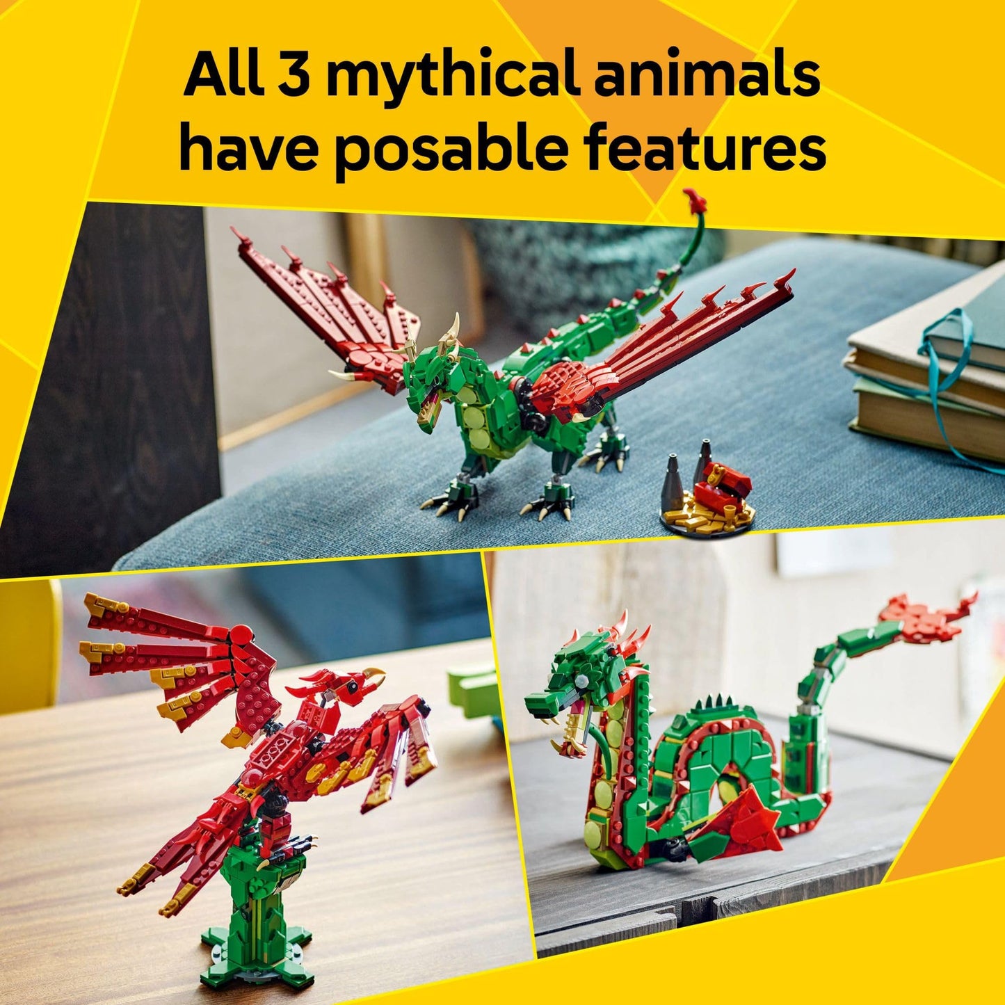 LEGO Creator 3 in 1 Medieval Dragon Toy - Building Toy with 3 Build Options, Dragon, Sea Serpent, or Phoenix - Fantasy Set for Kids, Boys and Girls