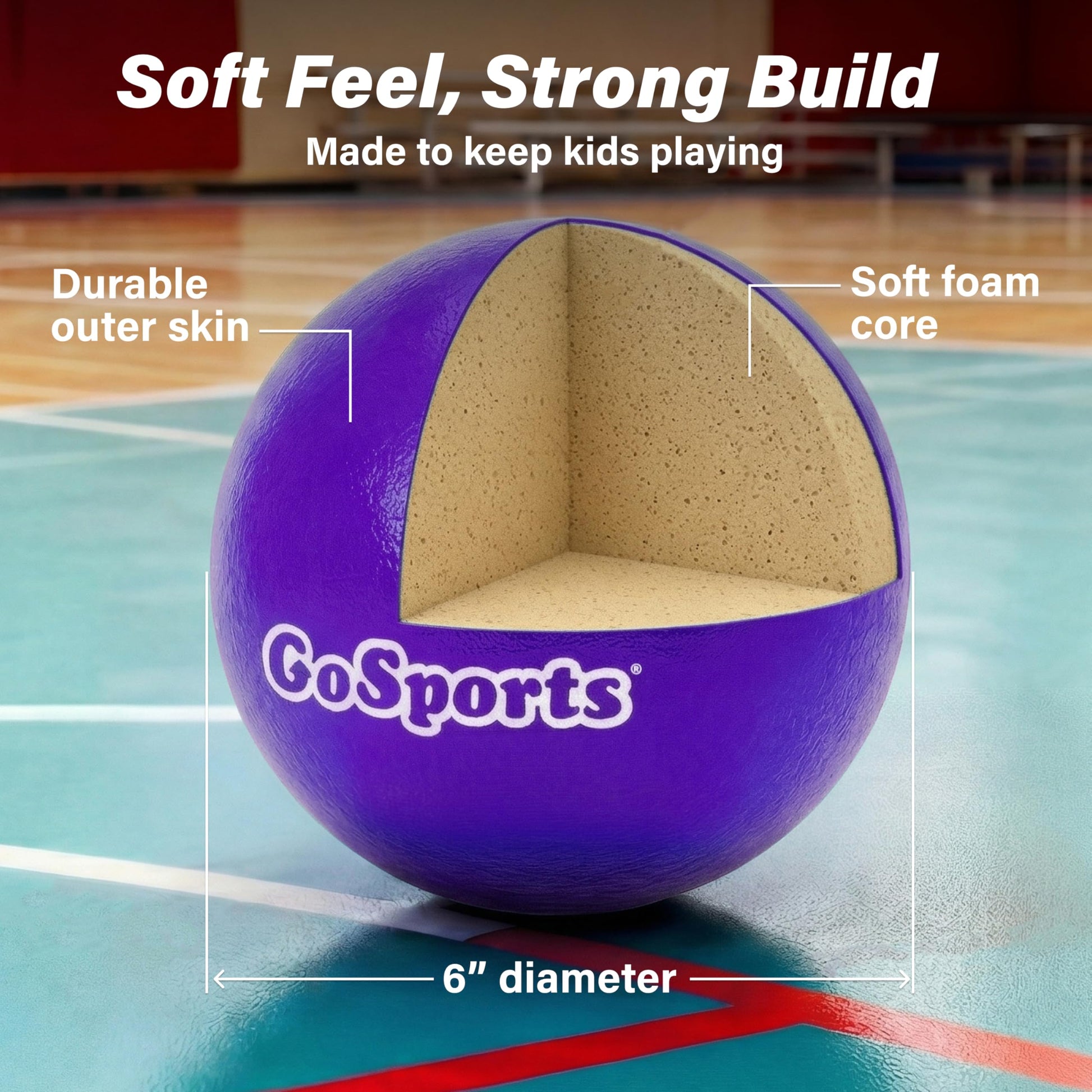 GoSports Soft Skin Foam Playground Dodgeballs - 6 Pack Set for Kids - Includes Mesh Carry Bag