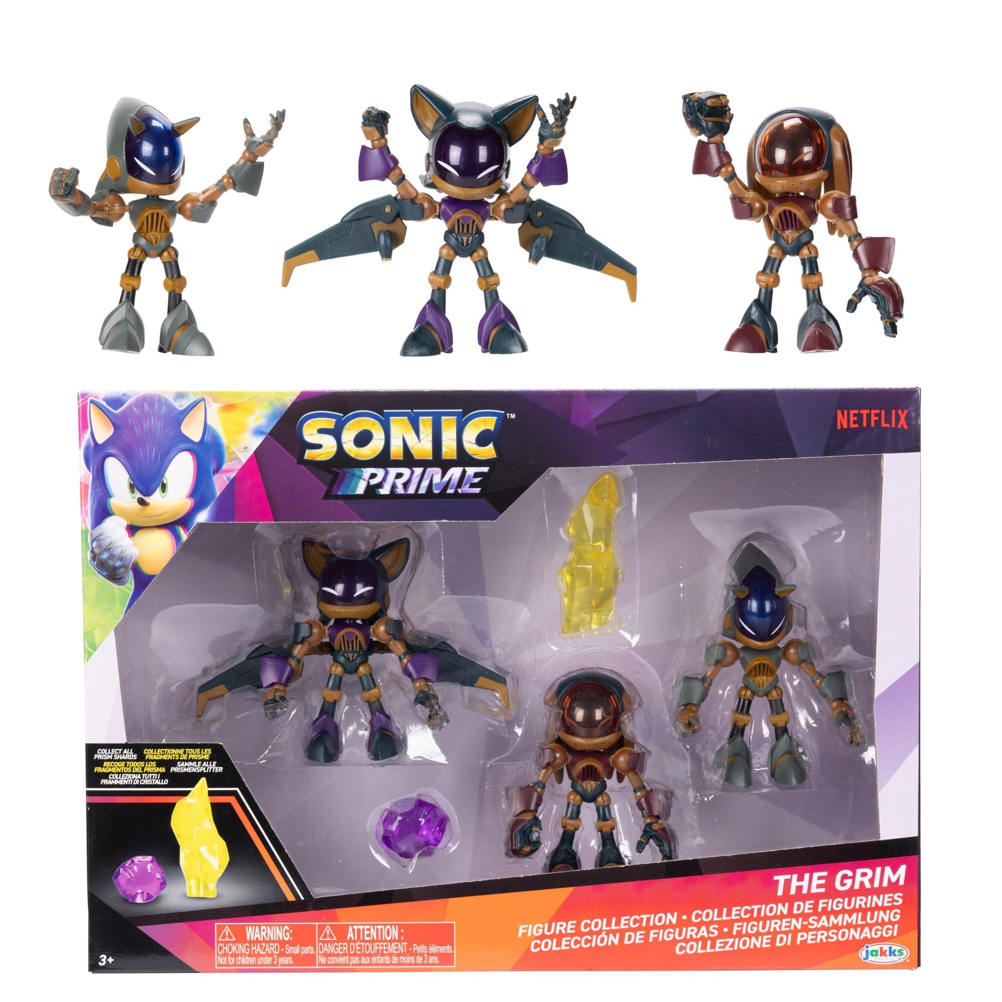 Sonic Prime 2.5-inch Action Figures The Grim Themed 5 Pieces: Sonic Trooper, Knuckles Trooper, Rouge Trooper, Yellow Shard and Purple Shard. Ages 3+