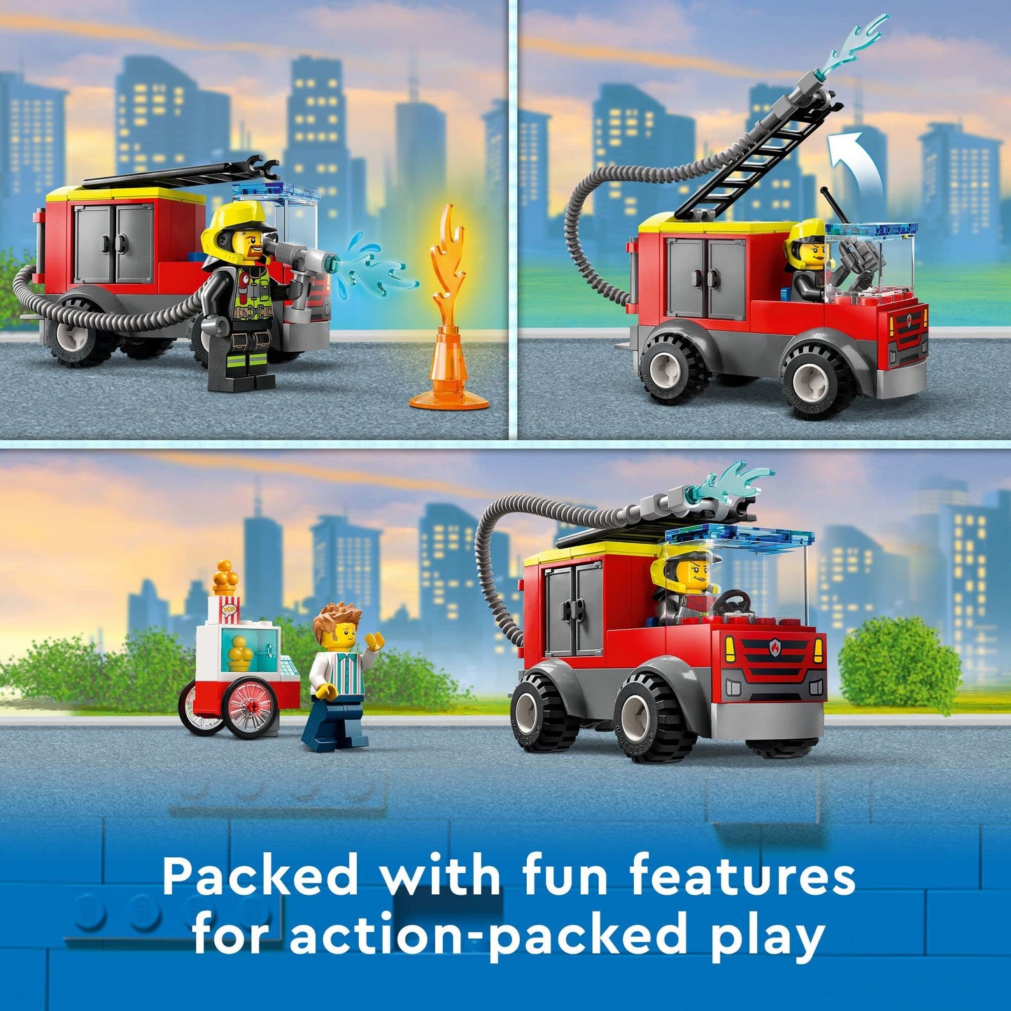 Lego City Fire Station and Fire Engine 60375, Pretend Play Fire Station with Firefighter Minifigures, Educational Vehicle Toys for Kids Boys Girls Age