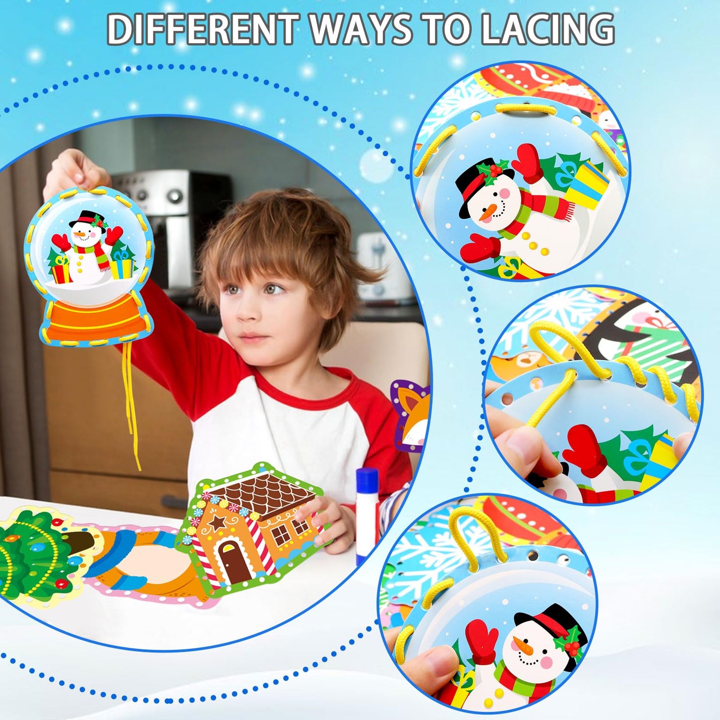 Winter Animal Lacing Cards 12 Packs Sewing Kits for Kids Christmas Cardboard Sewing Cards Lacing Games for Developing Imagination School Learning