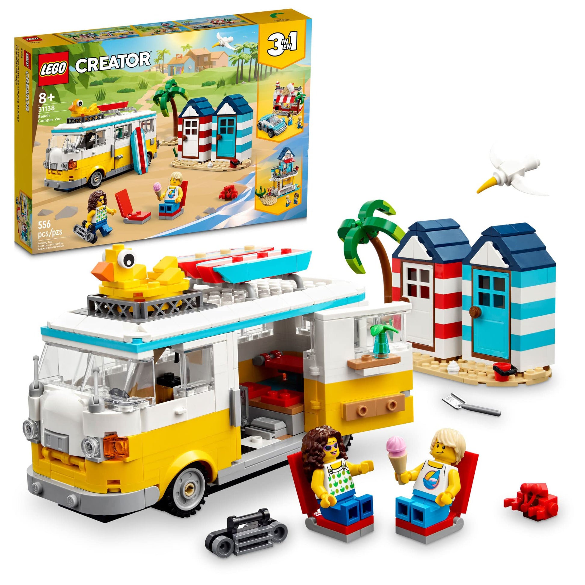 LEGO Creator 3 in 1 Beach Camper Van Building Kit, Transforms from a Campervan to Ice Cream Shop to House, Great Gift for Surfer Boys and Girls