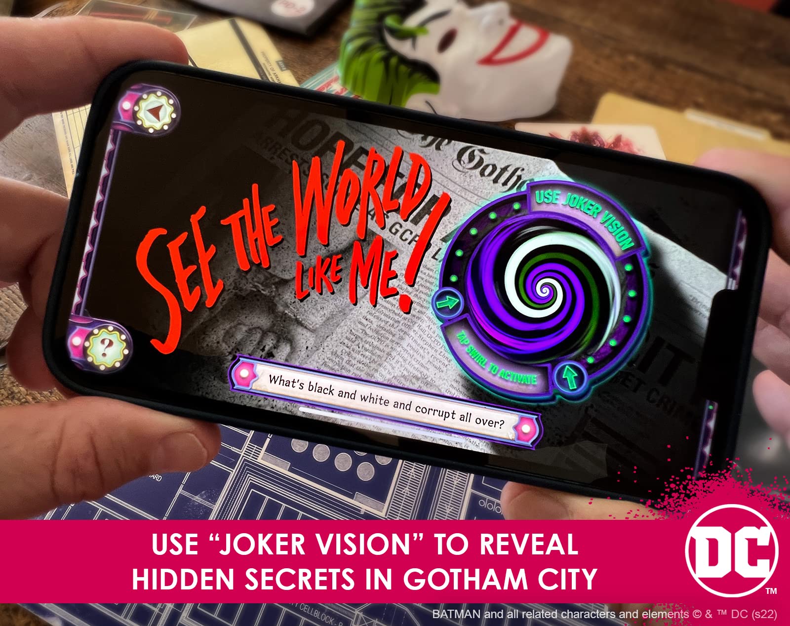 Infinite Rabbit Holes Arkham Asylum Files: Panic in Gotham City Augmented Reality Board Game - Escape Room-esque Batman Mystery with Harley Quinn