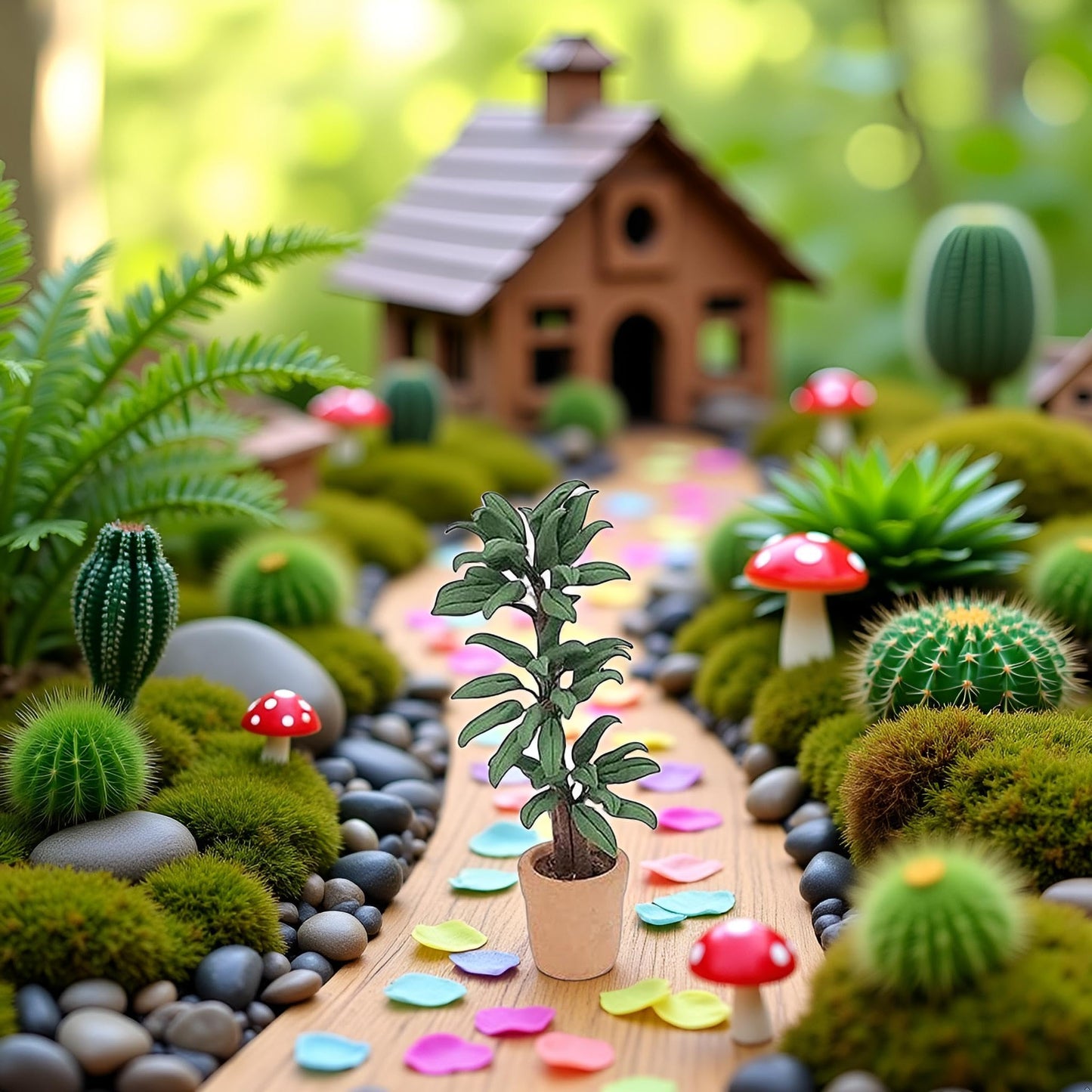 Green Cute Dollhouse Flower Bonsai 1:12 Mini Dollhouse Miniature Green Plant in Pot Micro Landscape DIY Craft Garden Ornament Lightweight Decorative