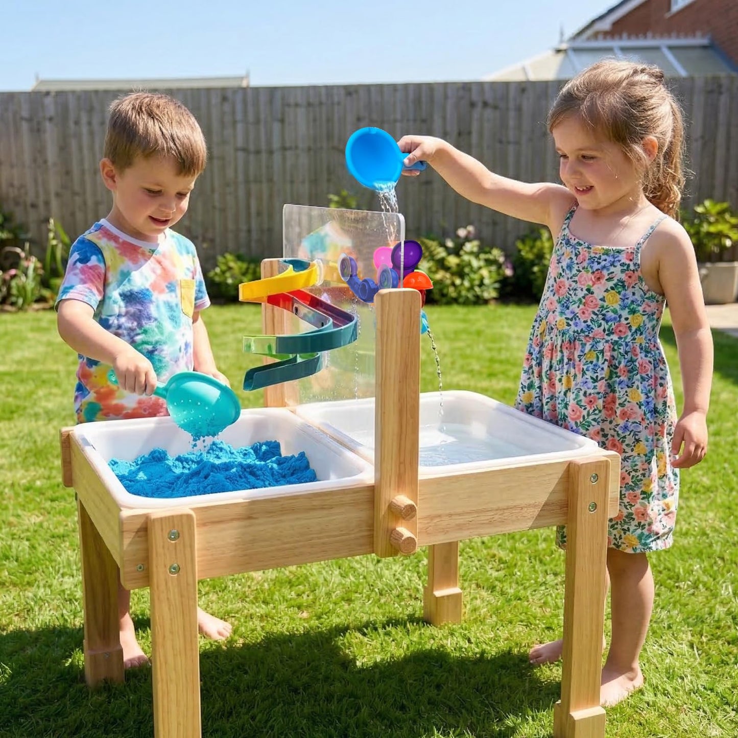 ZMLBTF Sand and Water Table for Toddlers, Wooden Activity Sensory Table