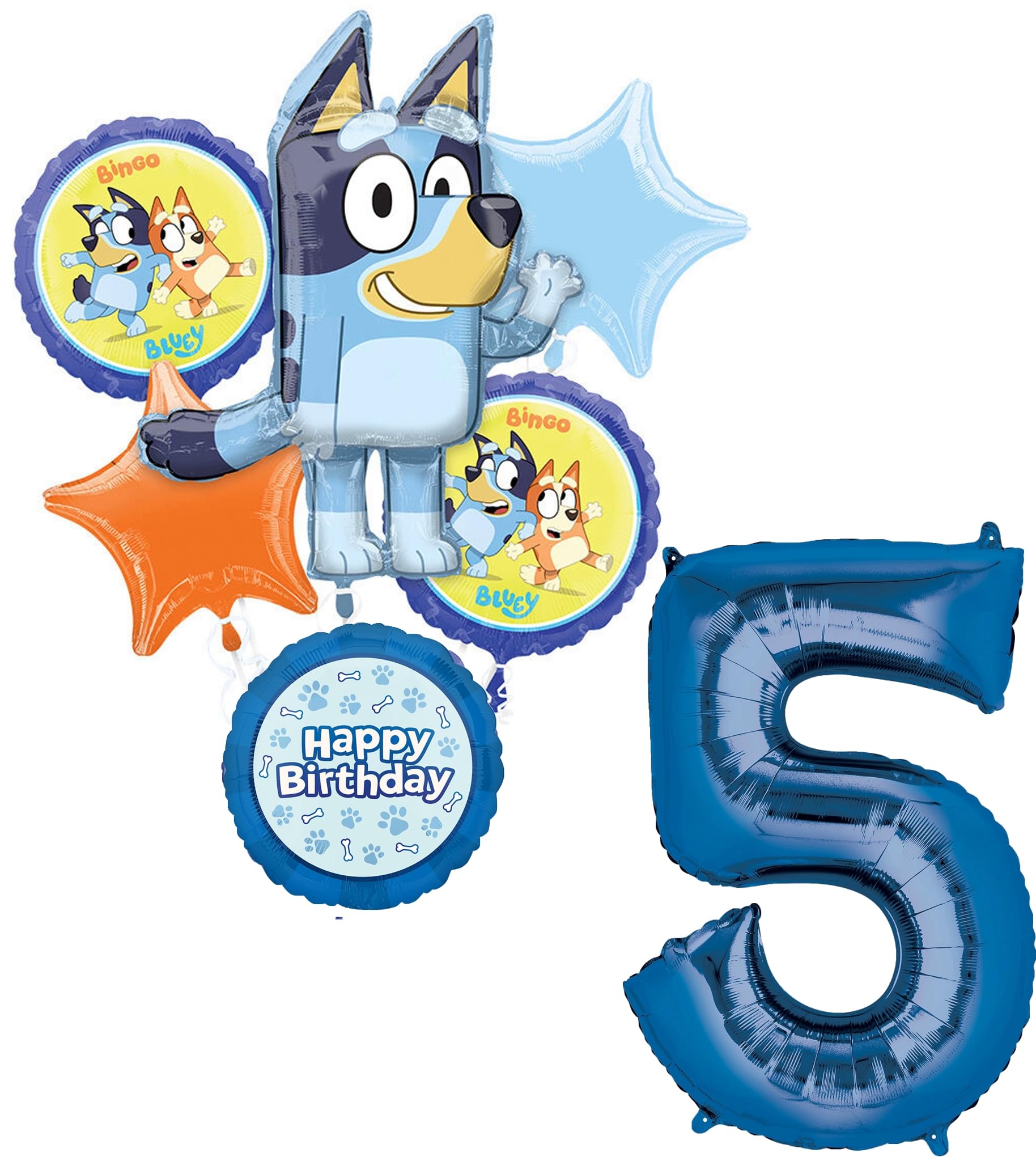 Anagram Bluey 5th Birthday Party Supplies Foil Balloon Bouquet Decorations