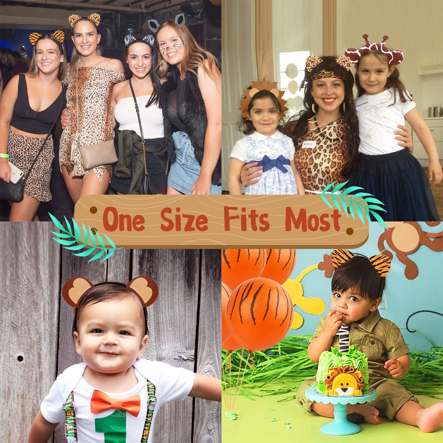 CiyvoLyeen Animals Ears Headbands Birthday Jungle Safari Zoo Party Favor Monkey Rhinoceros Elephant Hair Hoop for Kids