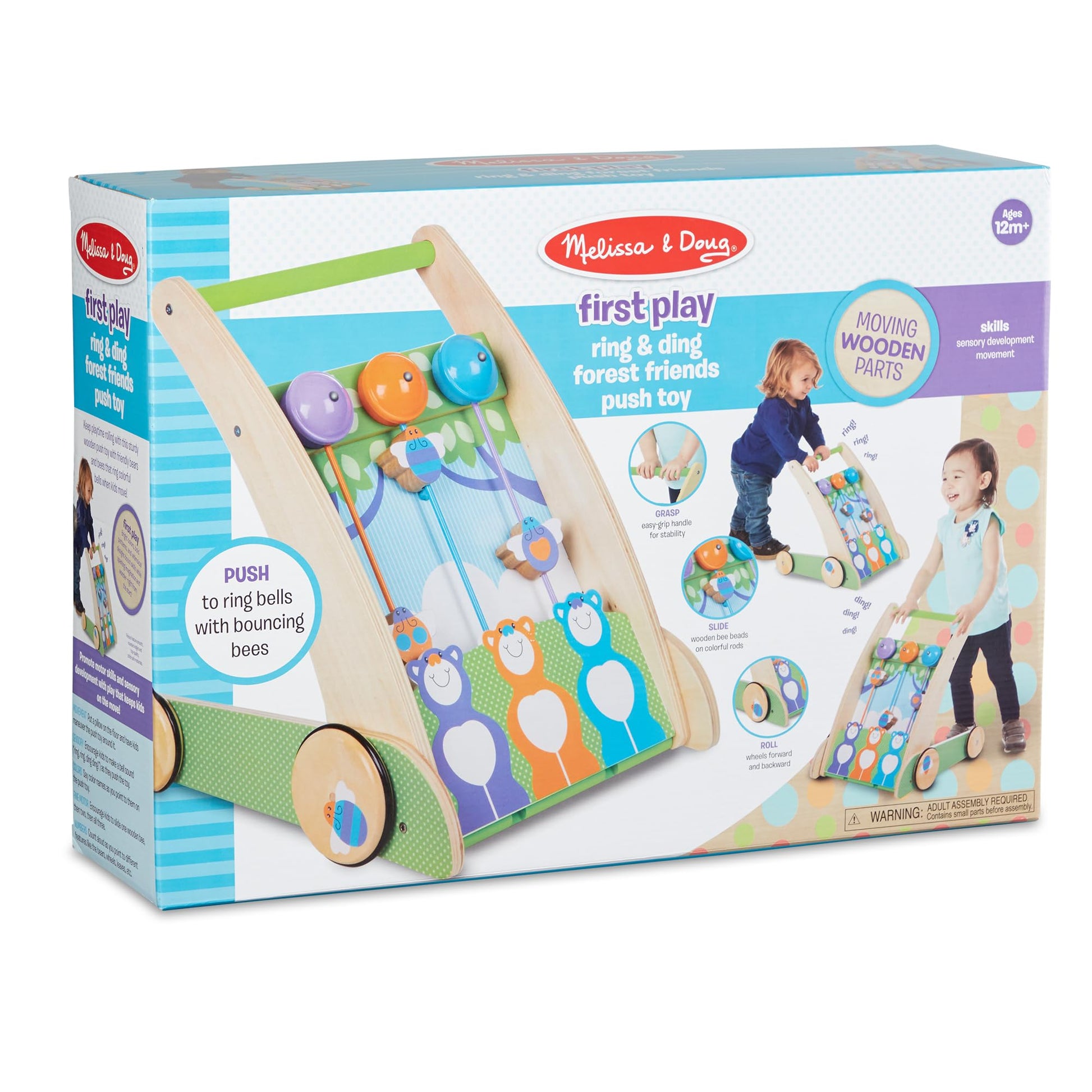 Melissa & Doug First Play Forest Friends, Wooden Push Toy with Bells