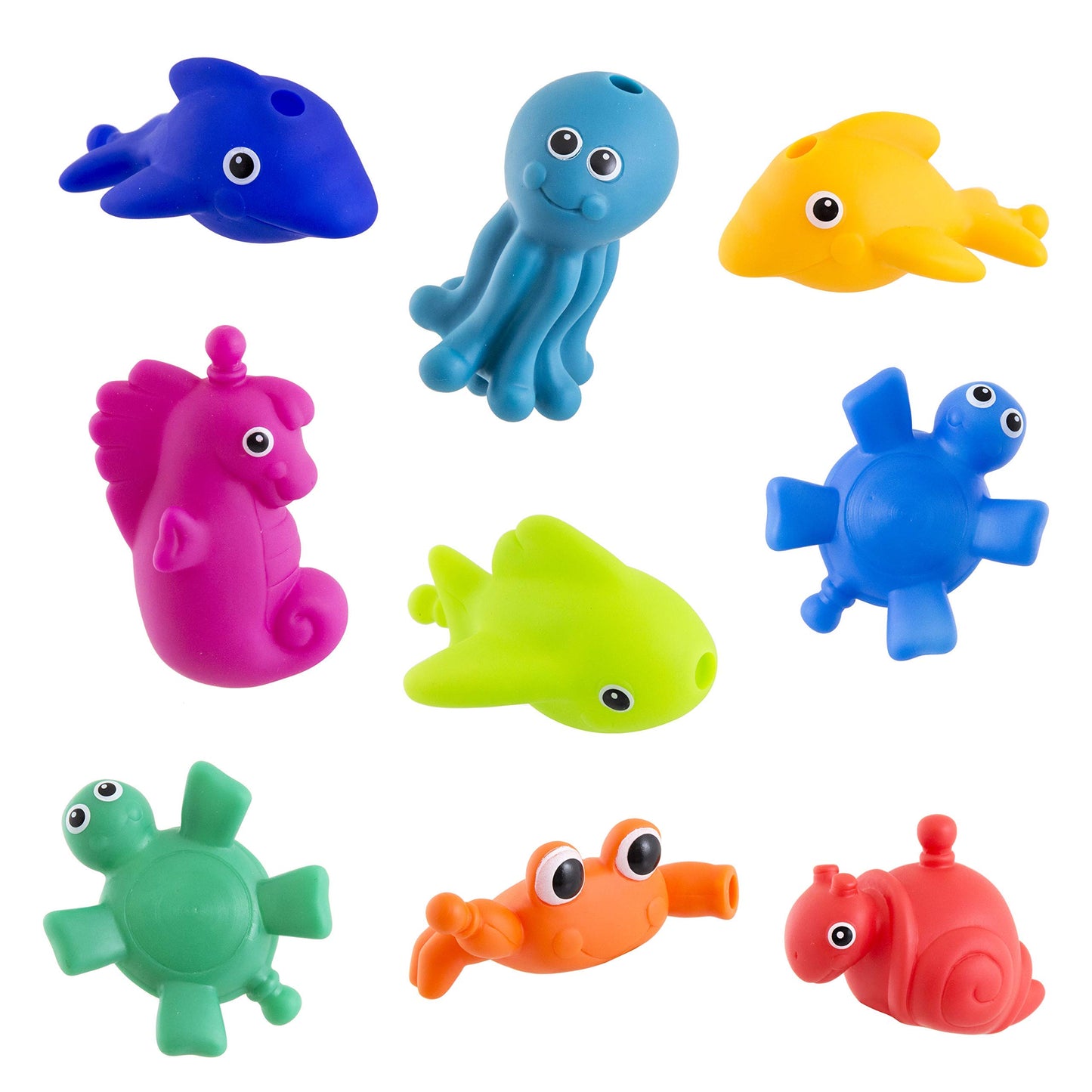 Sassy Snap and Squirt Sea Creatures - 6+ Months Set of 9 Sea Characters Includes Storage Bag with Two Large Suction Cups