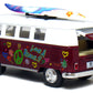 KiNSMART 1962 Volkswagen Classic Bus 1:32 Scale 5" Die Cast Metal Model Toy Van Pullback Acation (4 Set Surfboard Flower Power)
