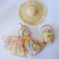 Fashion Doll Outfit Set, Floral Print Halter Mini Dress with Straw Hat and Woven Basket, Summer Beach Style, for 11.5-12" Dolls or 1/6 Scale Super