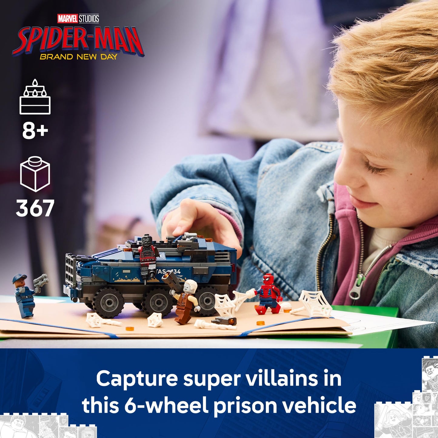 LEGO Marvel Spider-Man Prison Transport Chase - Super Hero Building Toy for Boys & Girls, Ages 8+ - Includes 4 Minifigures - Spider-Man Toy for Fans