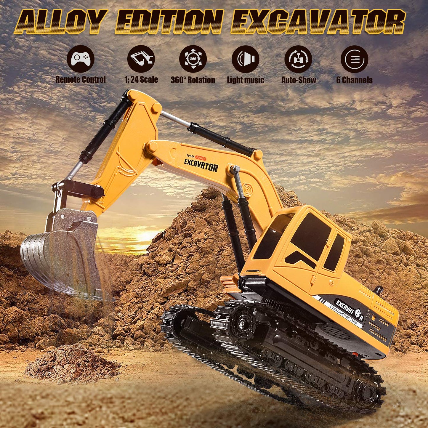 Remote Control Excavator, Beach Excavator Sand Toy Gift for Boys Age 3-7
