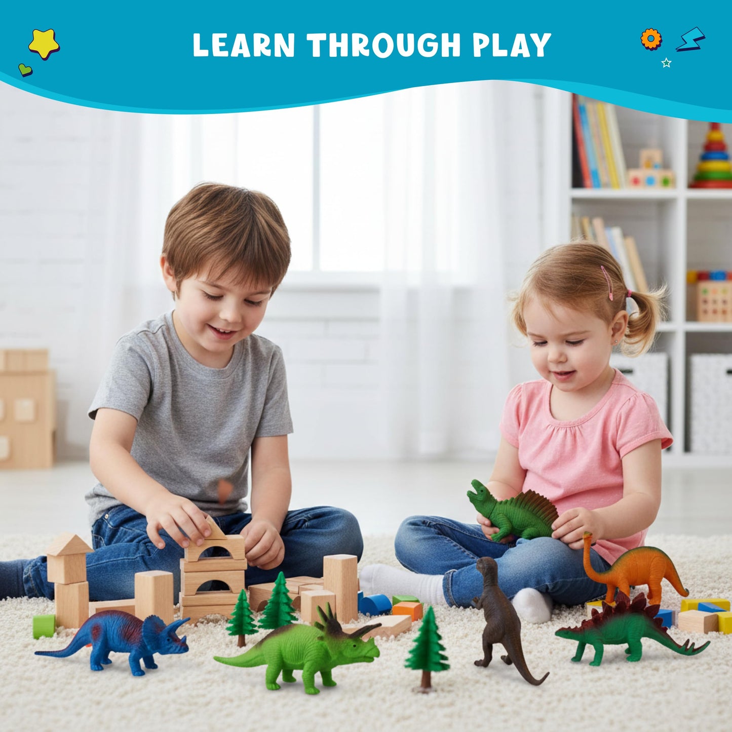 Get Ready Kids Dinosaur Figures Playset - 8 Large Dino Toys for Kids 2-4