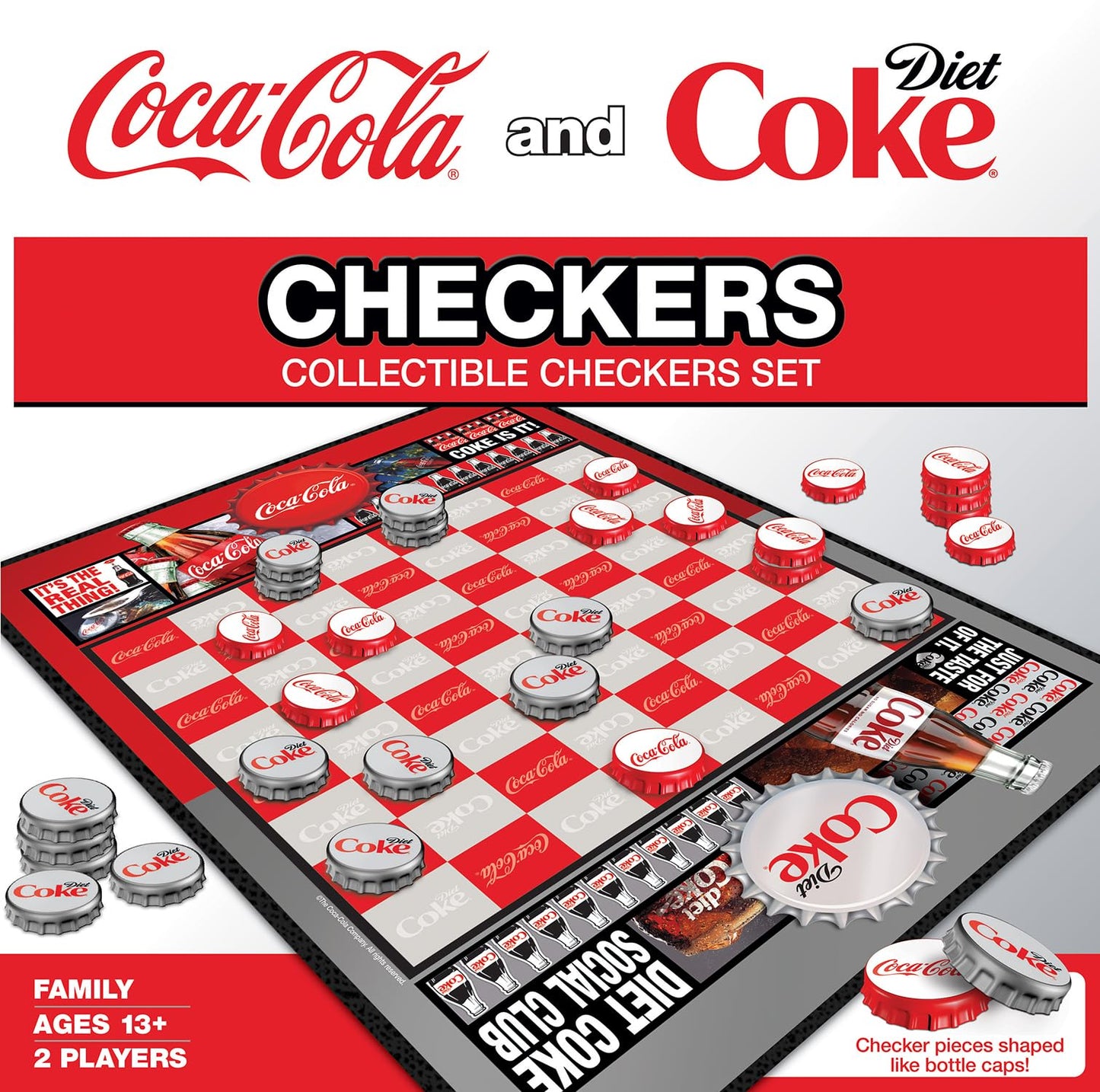 MasterPieces Coca-Cola and Diet Coke Checkers Board Game - Officially Licensed, Family Game, Includes 24 Pieces & King Caps, Ages 13+