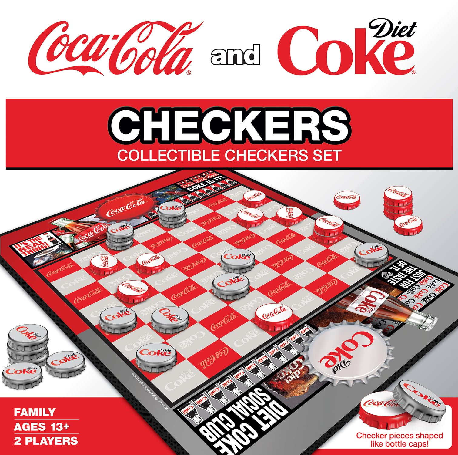 MasterPieces Coca-Cola and Diet Coke Checkers Board Game - Officially Licensed, Family Game, Includes 24 Pieces & King Caps, Ages 13+