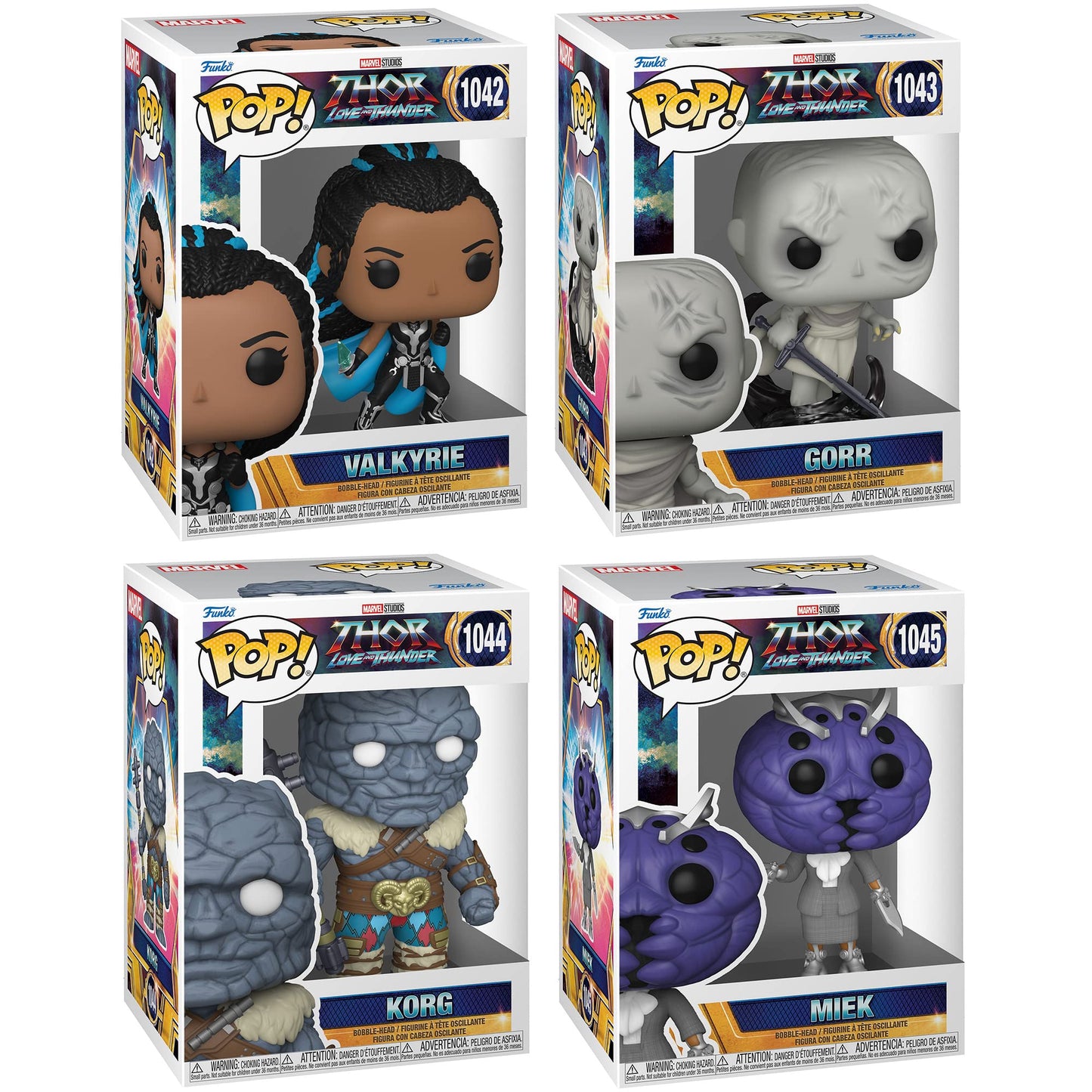 Funko POP Marvel: Marvel Studios' Thor: Love and Thunder- Valkrie Gorr Korg and Miek, Figures Stand 3.75" Tall, Each Figure Comes Individually