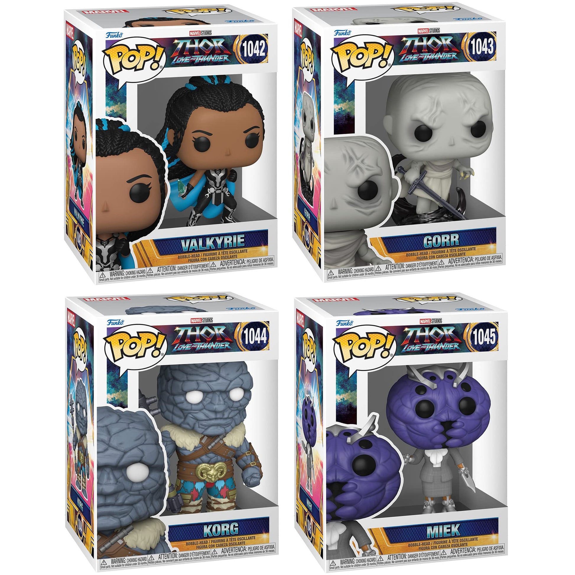 Funko POP Marvel: Marvel Studios' Thor: Love and Thunder- Valkrie Gorr Korg and Miek, Figures Stand 3.75" Tall, Each Figure Comes Individually
