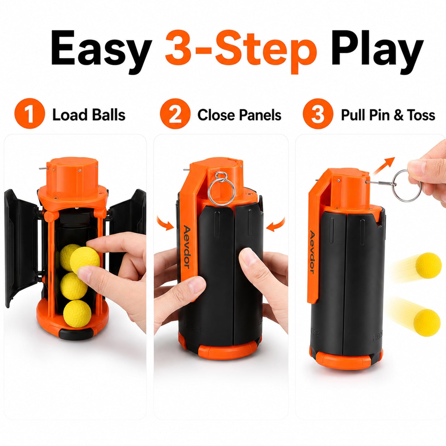 Aevdor 2 Pack Refillable Toy Grenade Set with 30 Foam Balls
