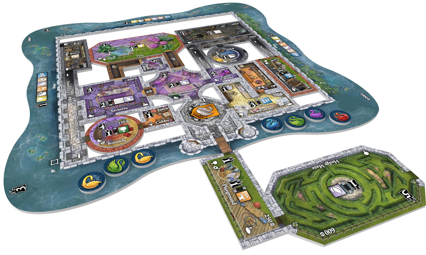 Castles of Mad King Ludwig Expansions - Massive Modular Add-On with Renovations, Secret Passages, Moats, Towers, Royal Decrees, Swan Tokens & 5th