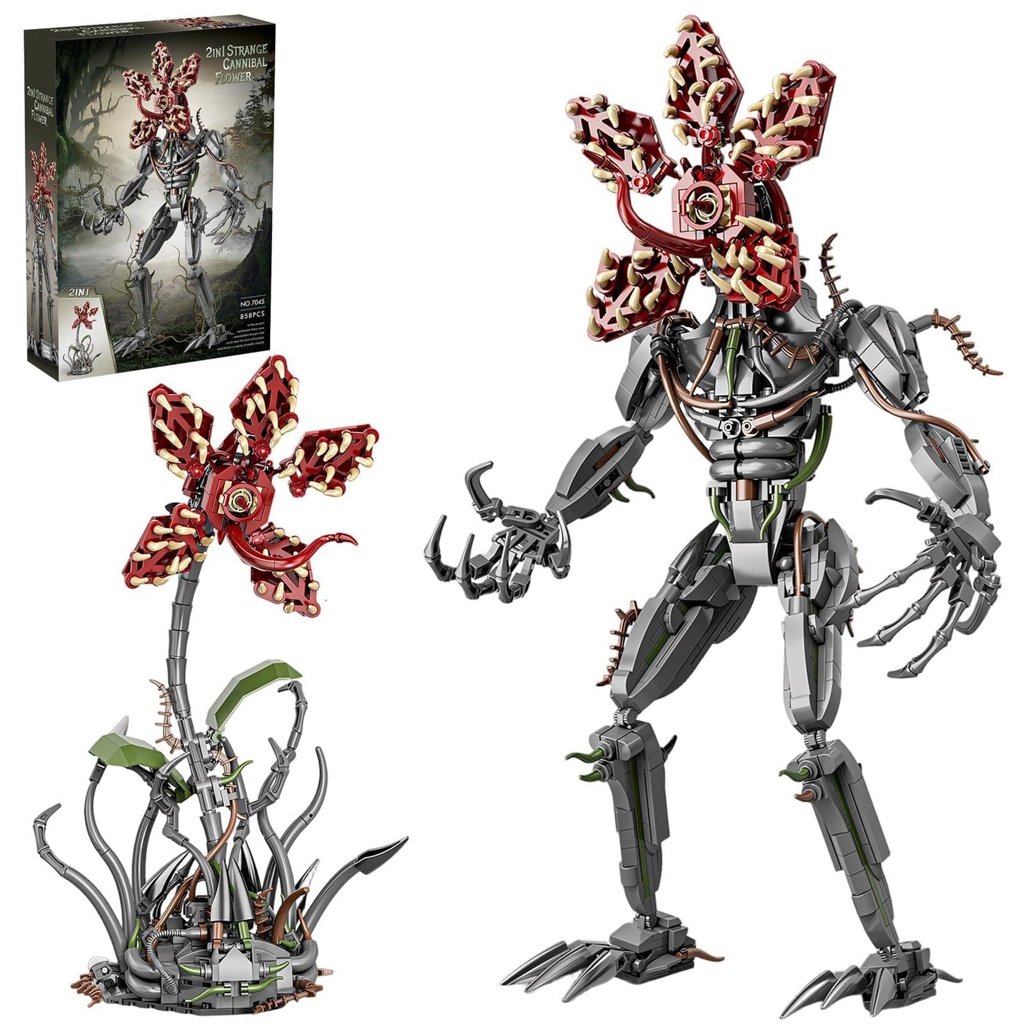GHQYTPR 2 in 1 Strange Cannibal Flower Building Block Set 858 Pcs Sci-Fi TV Monster Model Kit for Adults & Teens Parallel Dimension Creature Action