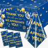 TEMYAXU 3Pieces We Appreciate You Decorations Tablecloth, 71 * 43 Inch Thank You for All You Do Table Cover Blue and Gold Thank You Tablecloth