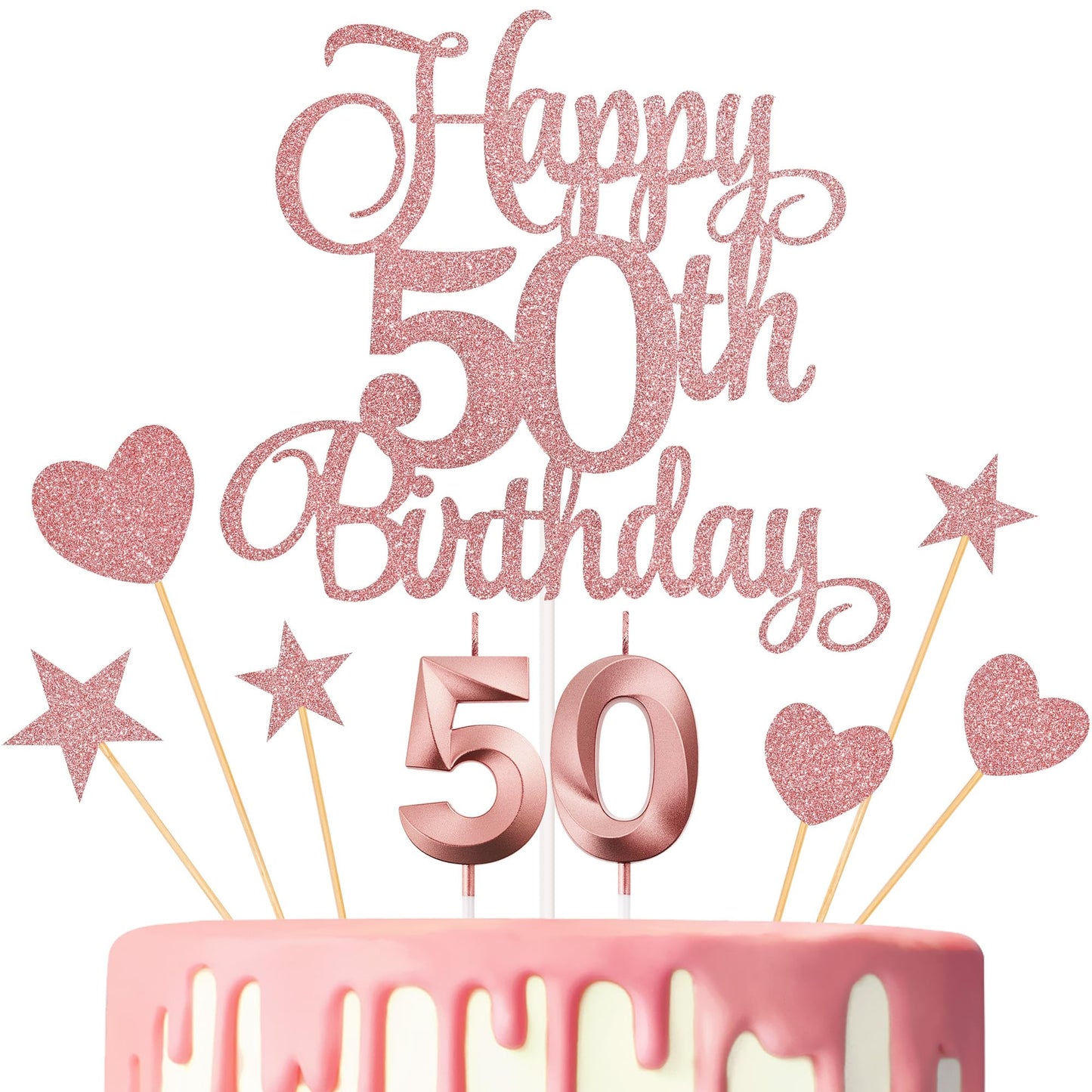 Lecferrarc 50th Birthday Cake Decorations, 50th Birthday Candles Cake Numeral Candles and Glitter Happy 50th Birthday Cake Toppers Set for Birthday