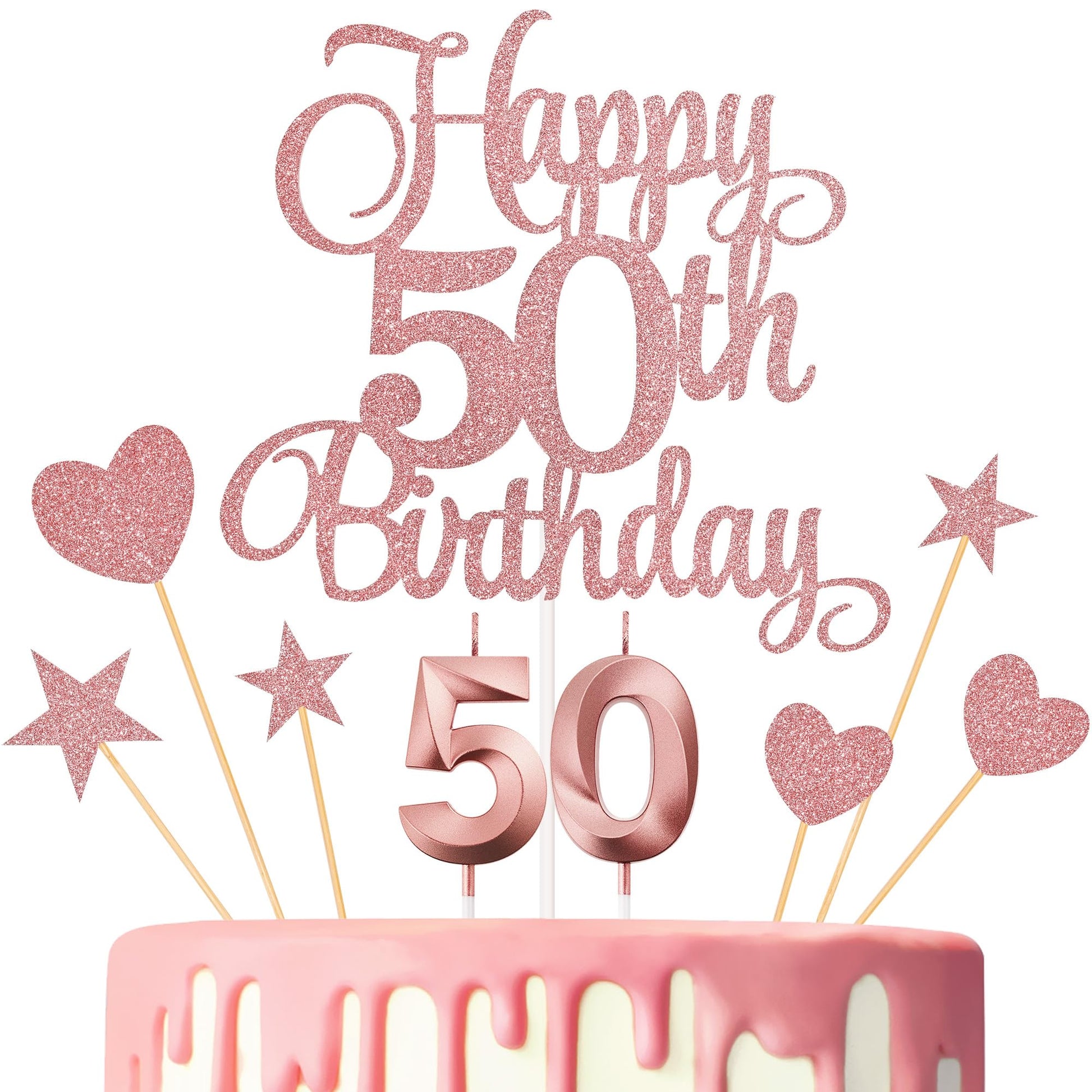 Lecferrarc 50th Birthday Cake Decorations, 50th Birthday Candles Cake Numeral Candles and Glitter Happy 50th Birthday Cake Toppers Set for Birthday