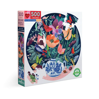 eeBoo 500 Piece Puzzle - Still Life with Flowers Jigsaw Puzzle for Adults, Circular with 23" Diameter Made with Recycled Board & Vegetable-Based Ink
