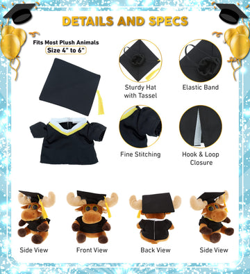 DolliBu Graduation Dress Up Set for Teddy Bear Plush Toy - Graduation Outfit for Stuffed Animals, Cute Set of Gown & Cap with Yellow Tassel for Teddy