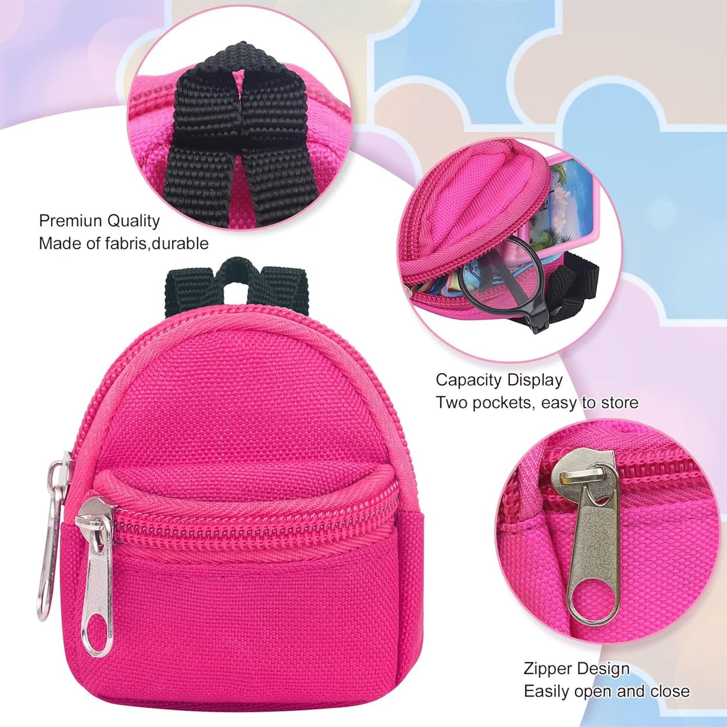 PanniOhye 6PCS Mini Doll Backpack for 15cm/17cm Vinyl Dolls - Blind Box Accessories, Multi-Color, Holds Small Items (Pattern)